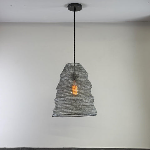 Walton ~ Große Pendelleuchte mit Bienenkorb-Design und silbernem Drahtgeflecht