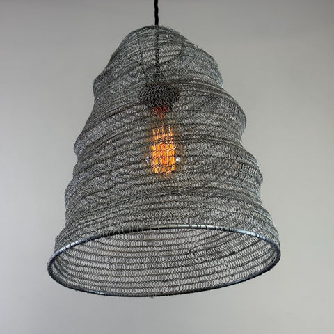 Walton ~ Große Pendelleuchte mit Bienenkorb-Design und silbernem Drahtgeflecht