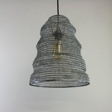 Walton ~ Große Pendelleuchte mit Bienenkorb-Design und silbernem Drahtgeflecht