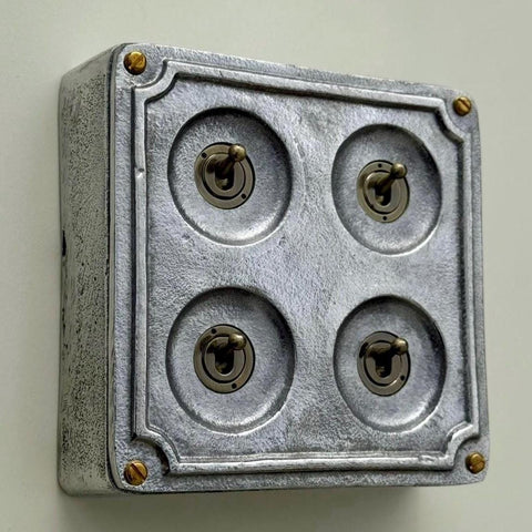 4 Gang 2 Way Solid Cast Metal Conduit Light Toggle Switch | Industrial Surface Mounted