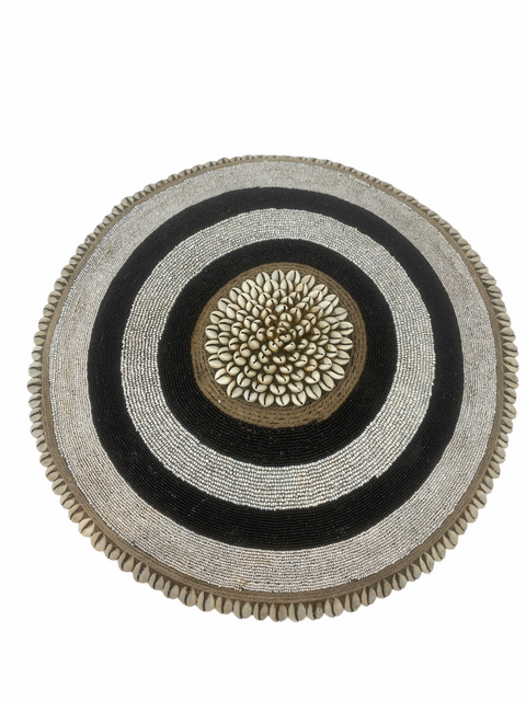 Cameroon Beaded Shield - L - 50cm - Black/White