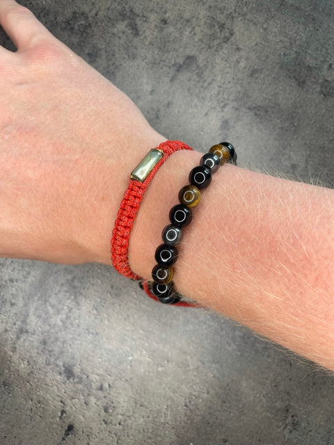 Dreifachschutz - Perlenarmband; schwarzer Obsidian, Tigerauge und Hämatit