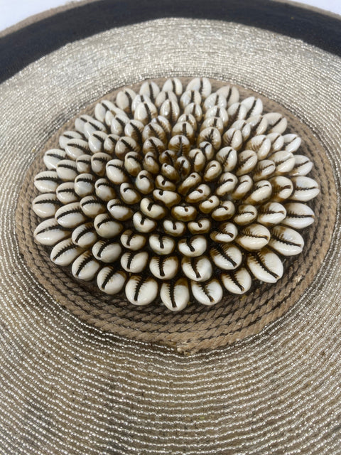 Bouclier en perles du Cameroun - L - 50cm Argent/noir