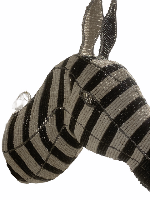 Zebra-Wandskulptur – Handgefertigt mit Perlen – Groß