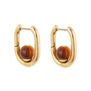 Tiger's Eye Square Gold Hoops
