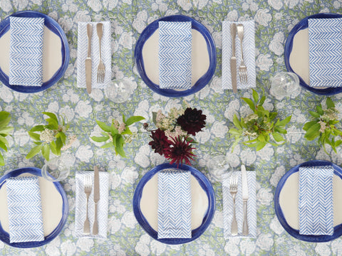 IN BLOOM BLUE hand block printed tablecloth