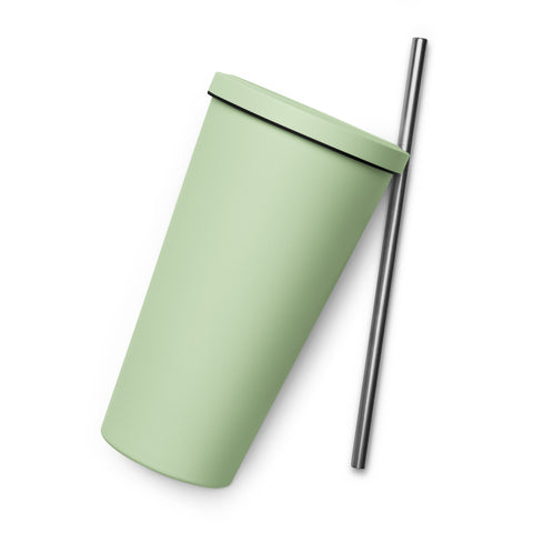 Techniškai Visada Pilna insulated straw tumbler in Mint, 20 oz, original Lithuanian water-and-air science graphic – view 23