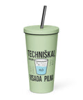 Techniškai Visada Pilna insulated straw tumbler in Mint, 20 oz, original Lithuanian water-and-air science graphic – view 1