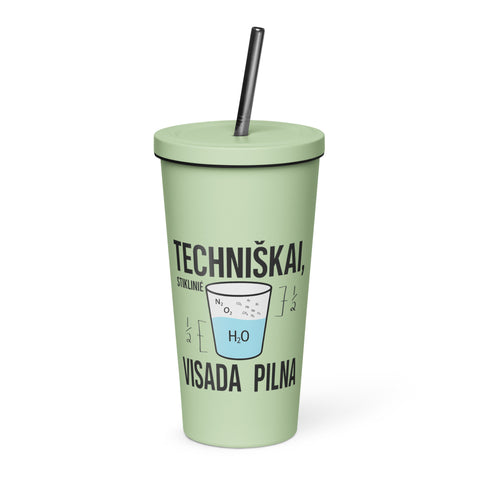 Techniškai Visada Pilna insulated straw tumbler in Mint, 20 oz, original Lithuanian water-and-air science graphic – view 1