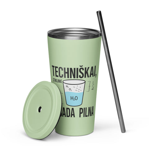 Techniškai Visada Pilna insulated straw tumbler in Mint, 20 oz, original Lithuanian water-and-air science graphic – view 9
