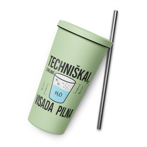 Techniškai Visada Pilna insulated straw tumbler in Mint, 20 oz, original Lithuanian water-and-air science graphic – view 17