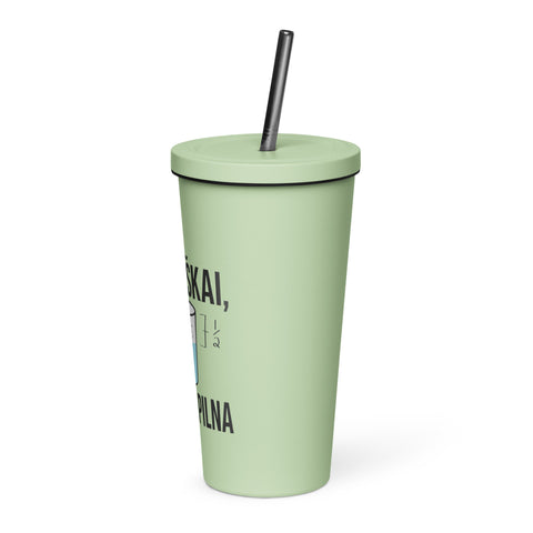 Techniškai Visada Pilna insulated straw tumbler in Mint, 20 oz, original Lithuanian water-and-air science graphic – view 3