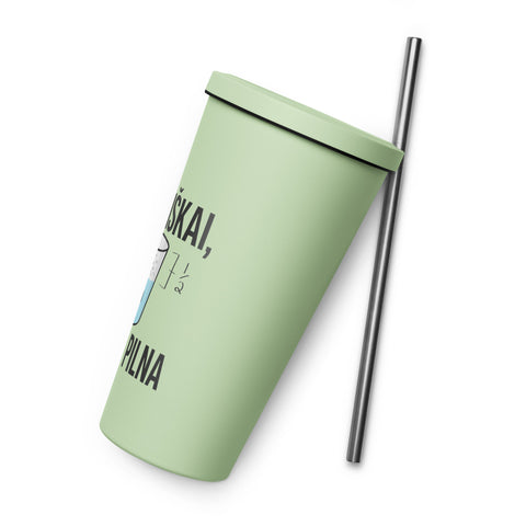 Techniškai Visada Pilna insulated straw tumbler in Mint, 20 oz, original Lithuanian water-and-air science graphic – view 19