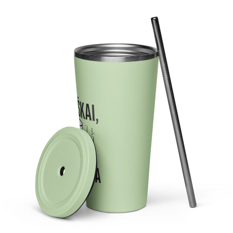 Techniškai Visada Pilna insulated straw tumbler in Mint, 20 oz, original Lithuanian water-and-air science graphic – view 11