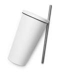 Techniškai Visada Pilna insulated straw tumbler in White, 20 oz, original Lithuanian water-and-air science graphic – view 24