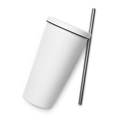 Techniškai Visada Pilna insulated straw tumbler in White, 20 oz, original Lithuanian water-and-air science graphic – view 24