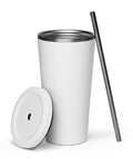 Techniškai Visada Pilna insulated straw tumbler in White, 20 oz, original Lithuanian water-and-air science graphic – view 14