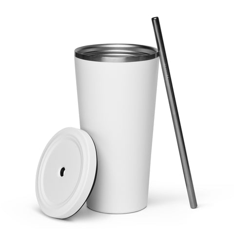 Techniškai Visada Pilna insulated straw tumbler in White, 20 oz, original Lithuanian water-and-air science graphic – view 14
