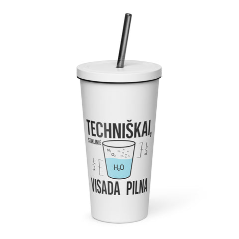 Techniškai Visada Pilna insulated straw tumbler in White, 20 oz, original Lithuanian water-and-air science graphic – view 2