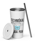 Techniškai Visada Pilna insulated straw tumbler in White, 20 oz, original Lithuanian water-and-air science graphic – view 10