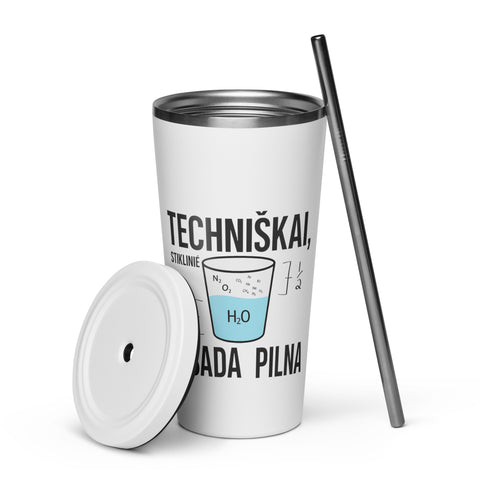 Techniškai Visada Pilna insulated straw tumbler in White, 20 oz, original Lithuanian water-and-air science graphic – view 10