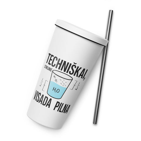 Techniškai Visada Pilna insulated straw tumbler in White, 20 oz, original Lithuanian water-and-air science graphic – view 18