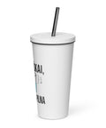 Techniškai Visada Pilna insulated straw tumbler in White, 20 oz, original Lithuanian water-and-air science graphic – view 4