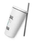 Techniškai Visada Pilna insulated straw tumbler in White, 20 oz, original Lithuanian water-and-air science graphic – view 20