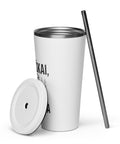 Techniškai Visada Pilna insulated straw tumbler in White, 20 oz, original Lithuanian water-and-air science graphic – view 12