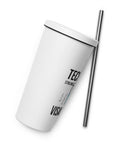 Techniškai Visada Pilna insulated straw tumbler in White, 20 oz, original Lithuanian water-and-air science graphic – view 22