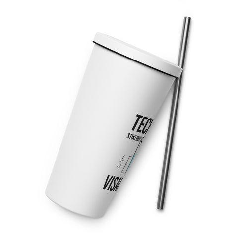 Techniškai Visada Pilna insulated straw tumbler in White, 20 oz, original Lithuanian water-and-air science graphic – view 22