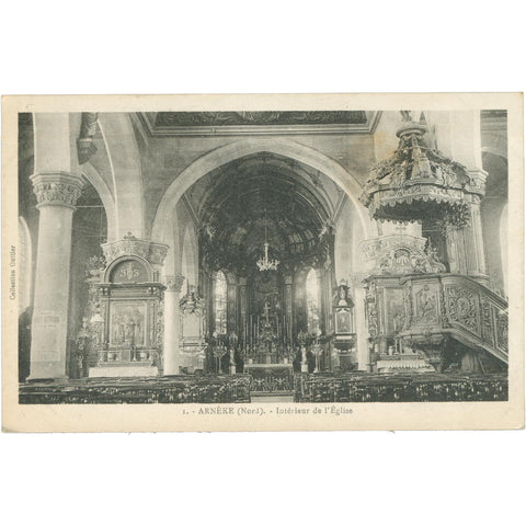 Interior of the Church in Arnèke, France – Postcard