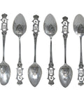 King Haakon VII 1908 Antique Norway Silver Set Six Tea Spoons Silversmith Jacob Tostrup
