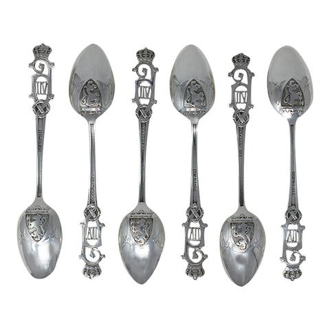 King Haakon VII 1908 Antique Norway Silver Set Six Tea Spoons Silversmith Jacob Tostrup