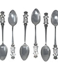 King Haakon VII 1908 Antique Norway Silver Set Six Tea Spoons Silversmith Jacob Tostrup