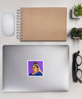 Victoria in Violet 3 × 3 inch vinyl sticker with full crowned Queen Victoria pop-art portrait on purple halftone background – view 2
