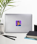 Victoria in Violet 3 × 3 inch vinyl sticker with full crowned Queen Victoria pop-art portrait on purple halftone background – view 3