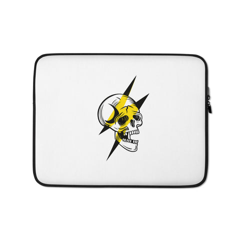 Skull Lightning 13-inch neoprene laptop sleeve with original screaming skull emblem on white – product view 1