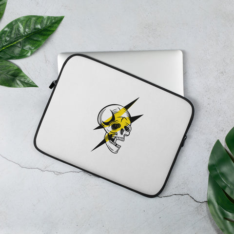Skull Lightning 13-inch neoprene laptop sleeve with original screaming skull emblem on white – product view 2