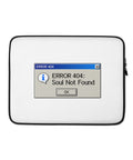 Soul Not Found 13-inch laptop sleeve with retro Error 404 computer dialog – front view