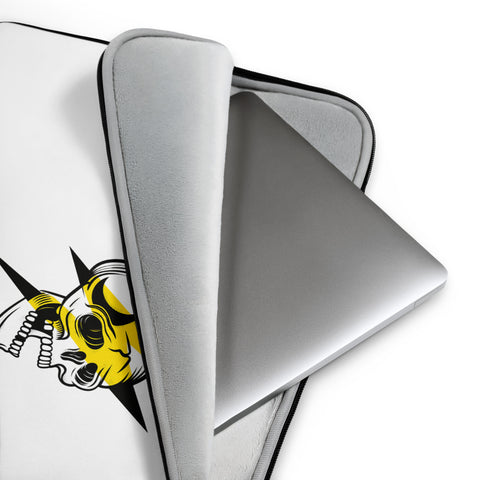 Skull Lightning 13-inch neoprene laptop sleeve with original screaming skull emblem on white – product view 3