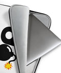 15-inch white D-Bomb Spark laptop sleeve with black trim and black D and cartoon bomb artwork with a yellow-red spark, product detail view.