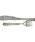 Large 1857 Antique Victorian Era Sterling Silver Fish Servers with engraved fisherman Silversmith Harrison Brothers & Howson (Henry Harrison) Sheffield Hallmarks