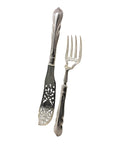 Large 1857 Antique Victorian Era Sterling Silver Fish Servers with engraved fisherman Silversmith Harrison Brothers & Howson (Henry Harrison) Sheffield Hallmarks