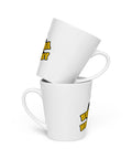 Two white Buddha Is My Homeboy latte mugs stacked at an angle with their handles visible.