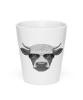 Cool Bull white ceramic latte mug, 12 oz, bull in sunglasses artwork – view 1