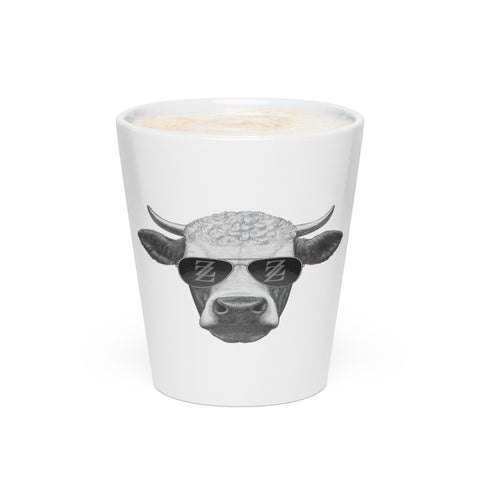 Cool Bull white ceramic latte mug, 12 oz, bull in sunglasses artwork – view 4