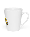 Right-side view of the white Buddha Is My Homeboy latte mug showing the handle and the edge of its single print.