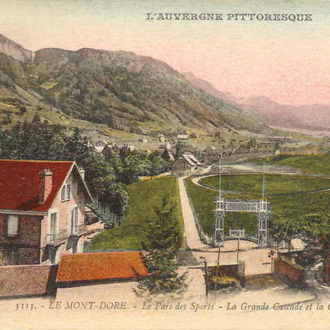 Le Parc des Sports and Grande Cascade in Mont - Dore, France Postcard Vintage
