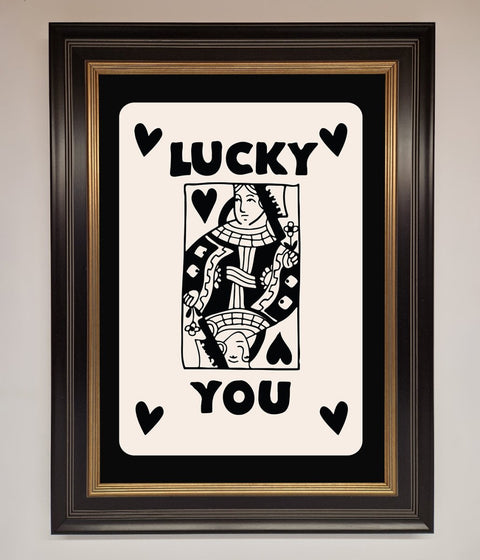 Lucky You Beige Black Framed Print